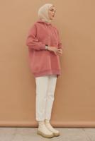 Tesettür giyim PUDRA KAPÜŞONLU ÇITÇITLI TUNİK 9597	