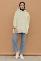 Tesettür giyim BEJ KAPÜŞONLU ÇITÇITLI TUNİK 9597	