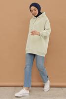 Tesettür giyim BEJ KAPÜŞONLU ÇITÇITLI TUNİK 9597	