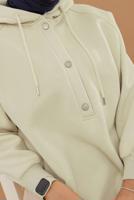 Tesettür giyim BEJ KAPÜŞONLU ÇITÇITLI TUNİK 9597	