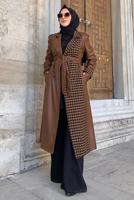 Hijab clothing TABA HOUNDSTOOTH DETAIL LEATHER COAT 0357 