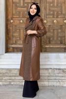 Hijab clothing TABA HOUNDSTOOTH DETAIL LEATHER COAT 0357 
