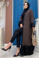 Tesettür giyim VİZON KAZAYAĞI DESENLİ MANŞETLERİ TÜYLÜ KAP 1547 