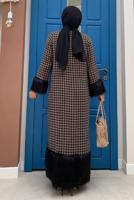 Tesettür giyim VİZON KAZAYAĞI DESENLİ MANŞETLERİ TÜYLÜ KAP 1547 