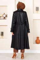 Tesettür giyim SİYAH FERMUARLI KUŞAKLI DERİ KAP 18002 