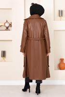 Tesettür giyim TABA FERMUARLI KUŞAKLI DERİ KAP 18002 