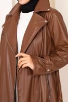 Tesettür giyim TABA FERMUARLI KUŞAKLI DERİ KAP 18002 