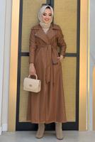 Tesettür giyim TABA FERMUARLI KUŞAKLI DERİ KAP 3337	