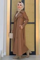 Tesettür giyim TABA FERMUARLI KUŞAKLI DERİ KAP 3337	