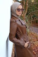 Tesettür giyim TABA KEMERLİ FERMUARLI DERİ KAP 3337-1 