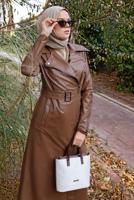 Tesettür giyim TABA KEMERLİ FERMUARLI DERİ KAP 3337-1 