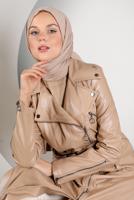 Tesettür giyim VİZON KEMERLİ FERMUARLI DERİ KAP 3337-1 