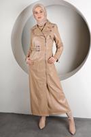 Tesettür giyim VİZON KEMERLİ FERMUARLI DERİ KAP 3337-1 