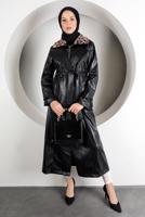 Vêtements hijab NOIR TRENCH-COAT EN FAUX CUIR AVEC FOURRURE MOTIF LÉOPARD 49222