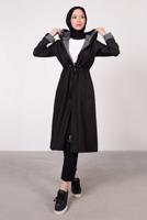 Tesettür giyim SİYAH ÇİZGİLİ BÜZGÜLÜ TRENÇKOT 5002 