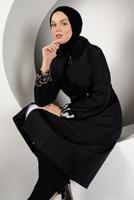 Tesettür giyim SİYAH LEOPAR DESENLİ TRENÇKOT 5002-1