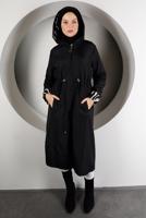 Tesettür giyim SİYAH LEOPAR DESENLİ TRENÇKOT 5002-1