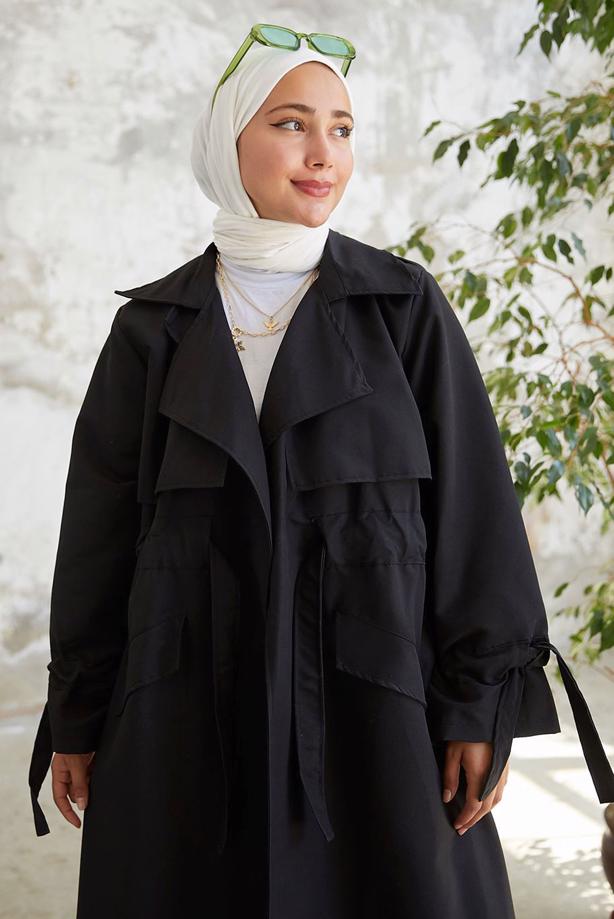 Vêtements hijab  SMOCKING WAIST TRENCH COAT 60080 - TRENDTESETTÜR