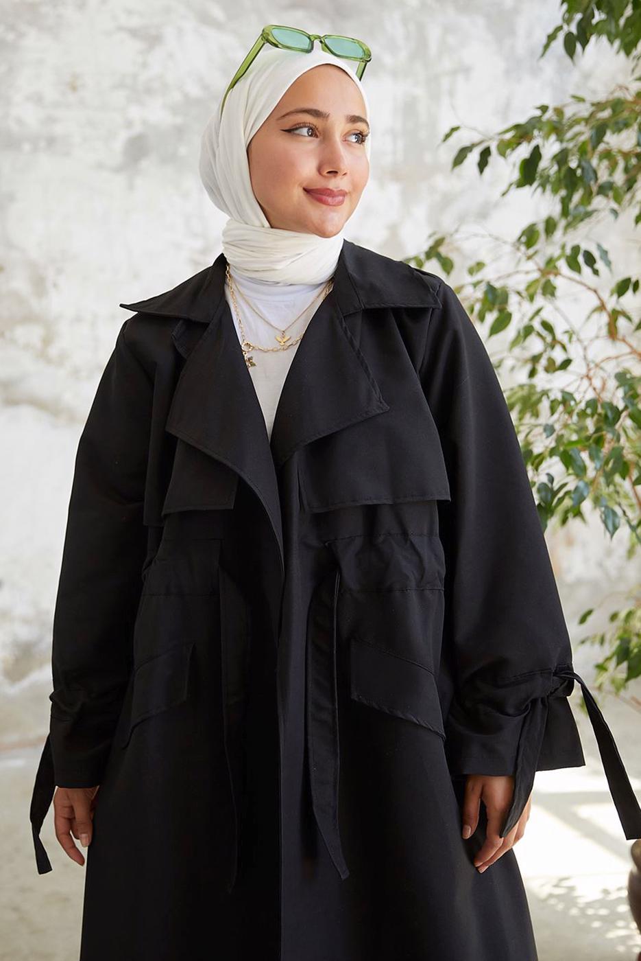 Vêtements hijab NOIR TRENCH-COAT À TAILLE SMOCKÉE 60080