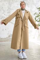 Hijab clothing BROWN SMOCKING WAIST TRENCH COAT 60080