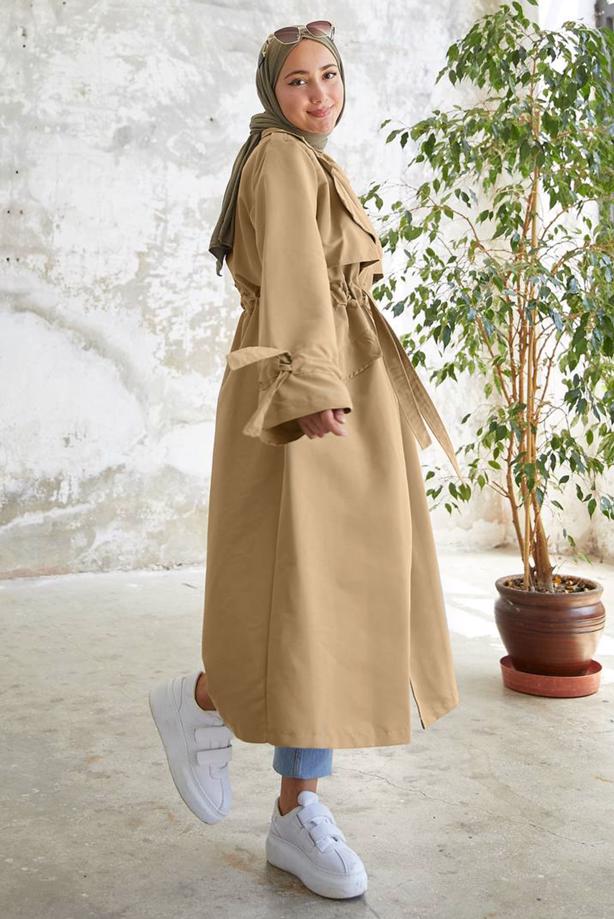 Vêtements hijab  SMOCKING WAIST TRENCH COAT 60080 - TRENDTESETTÜR