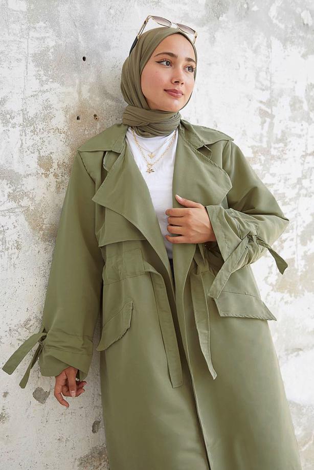 Vêtements hijab  SMOCKING WAIST TRENCH COAT 60080 - TRENDTESETTÜR