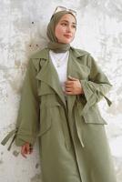 Hijab clothing KHAKI SMOCKING WAIST TRENCH COAT 60080