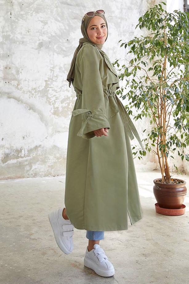 Vêtements hijab  SMOCKING WAIST TRENCH COAT 60080 - TRENDTESETTÜR