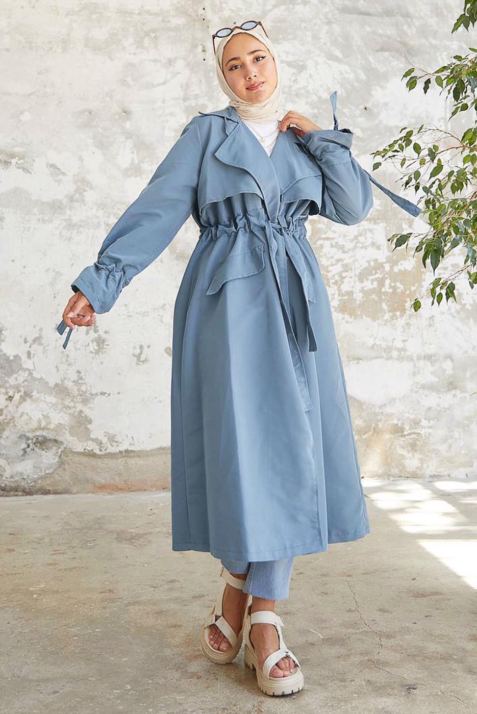 Vêtements hijab BLEU MARINE TRENCH-COAT À TAILLE SMOCKÉE 60080