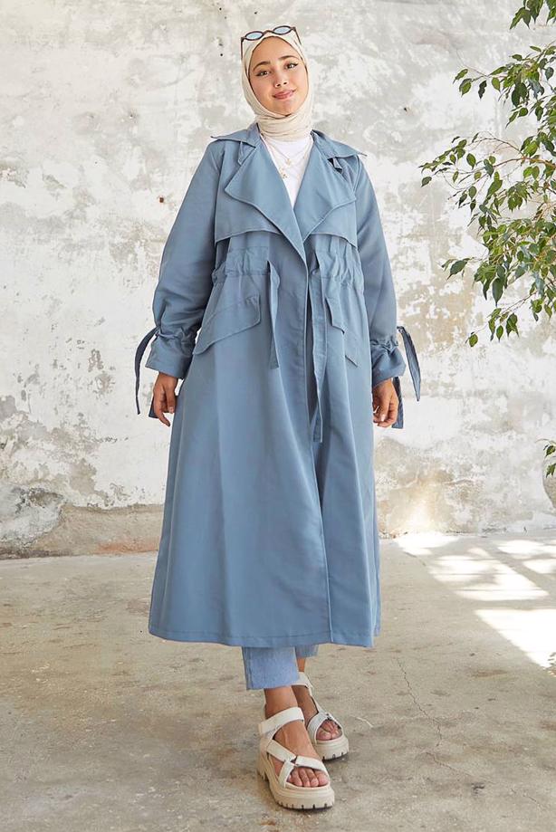 Vêtements hijab  SMOCKING WAIST TRENCH COAT 60080 - TRENDTESETTÜR