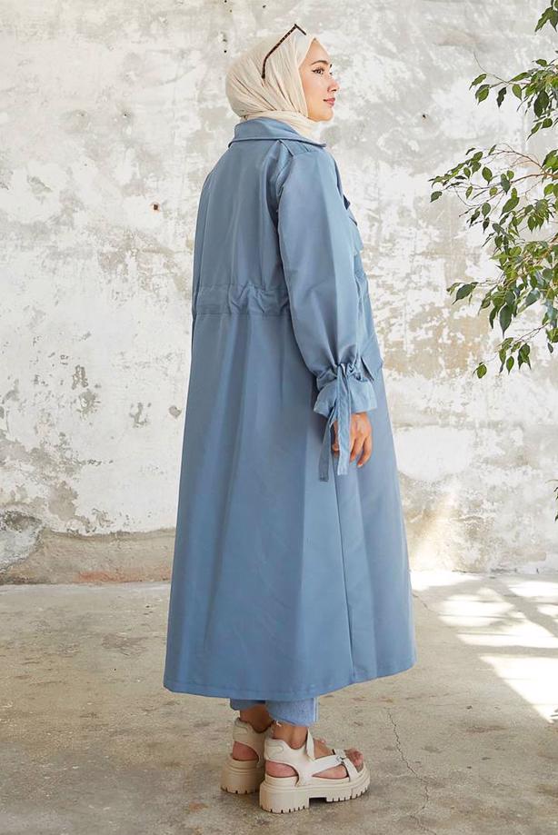 Vêtements hijab  SMOCKING WAIST TRENCH COAT 60080 - TRENDTESETTÜR