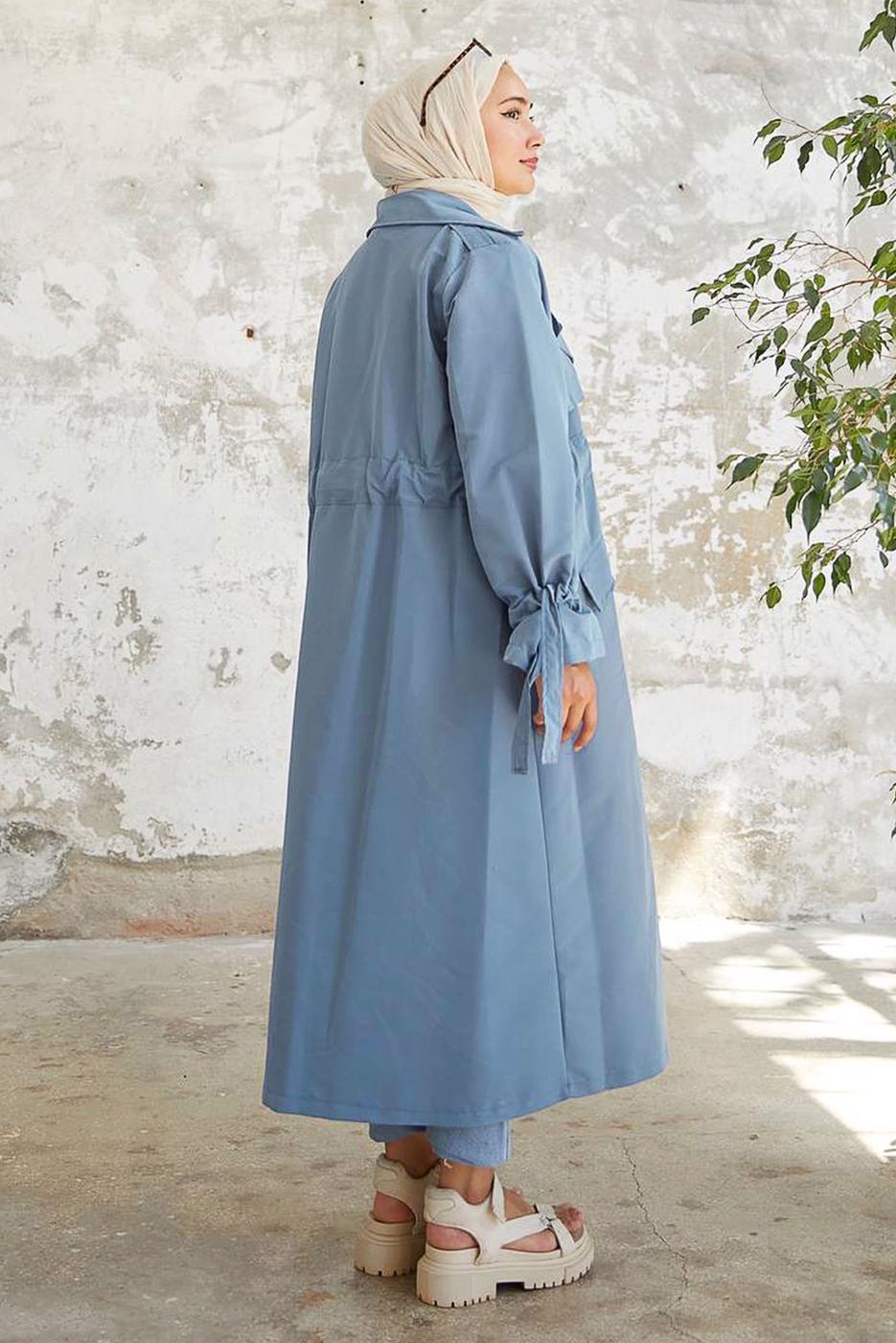 Vêtements hijab BLEU MARINE TRENCH-COAT À TAILLE SMOCKÉE 60080