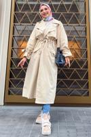 Hijab clothing BEIGE SMOCKING WAIST TRENCH COAT 60080