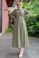 Vêtements hijab VERT TRENCH-COAT EN CUIR AVEC CEINTURE 8447