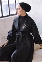 Tesettür giyim SİYAH KUŞAKLI TRENÇKOT T 9329	