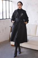Tesettür giyim SİYAH KUŞAKLI TRENÇKOT T 9329	