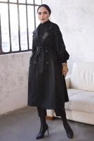 Tesettür giyim SİYAH KUŞAKLI TRENÇKOT T 9329	