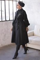 Tesettür giyim SİYAH KUŞAKLI TRENÇKOT T 9329	