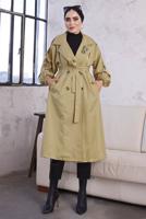 Tesettür giyim KAHVE KUŞAKLI TRENÇKOT T 9329	