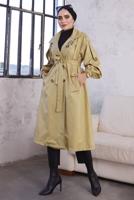 Tesettür giyim KAHVE KUŞAKLI TRENÇKOT T 9329	