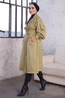 Tesettür giyim KAHVE KUŞAKLI TRENÇKOT T 9329	