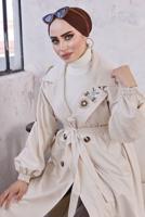 Tesettür giyim BEJ KUŞAKLI TRENÇKOT T 9329	