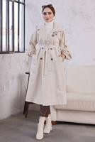 Tesettür giyim BEJ KUŞAKLI TRENÇKOT T 9329	