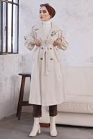 Tesettür giyim BEJ KUŞAKLI TRENÇKOT T 9329	