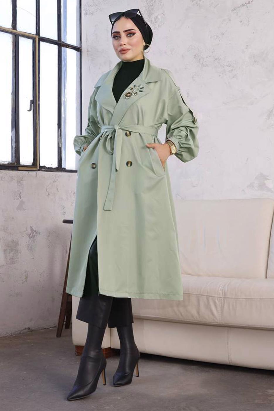 Vêtements hijab VERT TRENCH CEINTURE CEINTURE T 9329