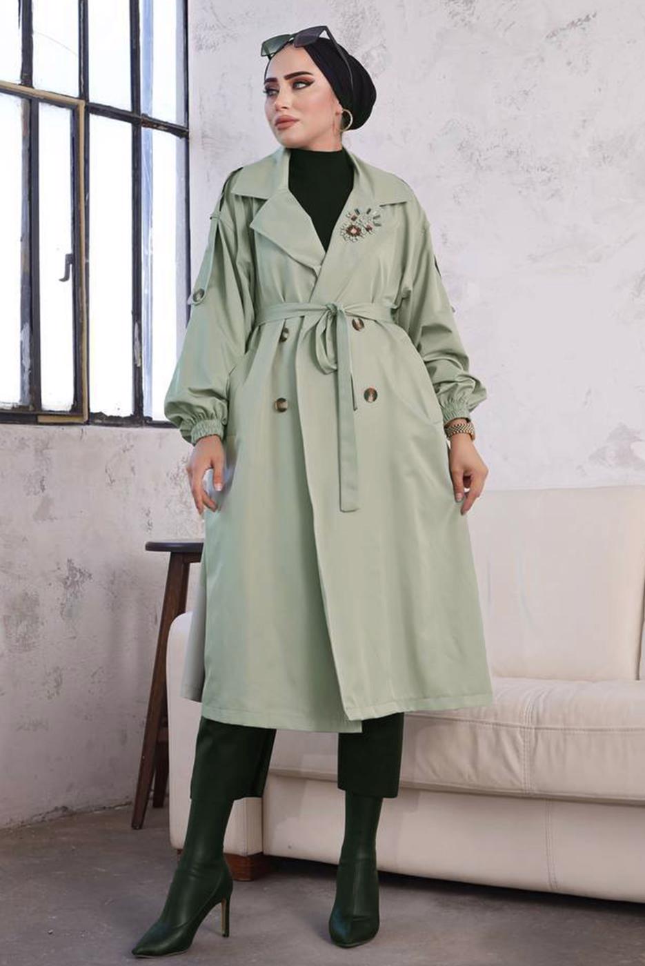 Vêtements hijab VERT TRENCH CEINTURE CEINTURE T 9329