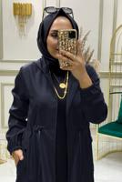 Tesettür giyim LACİVERT BELİ BÜZGÜLÜ TRENÇKOT 9888 