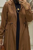 Tesettür giyim TABA BELİ BÜZGÜLÜ TRENÇKOT 9888 