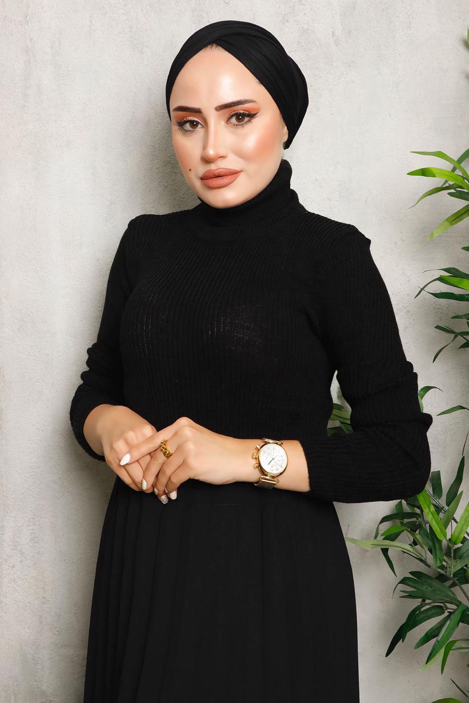Tesettür giyim SİYAH BASIC BOĞAZLI TRİKO KAZAK 0092	