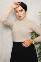 Tesettür giyim BEJ BASIC BOĞAZLI TRİKO KAZAK 0092	